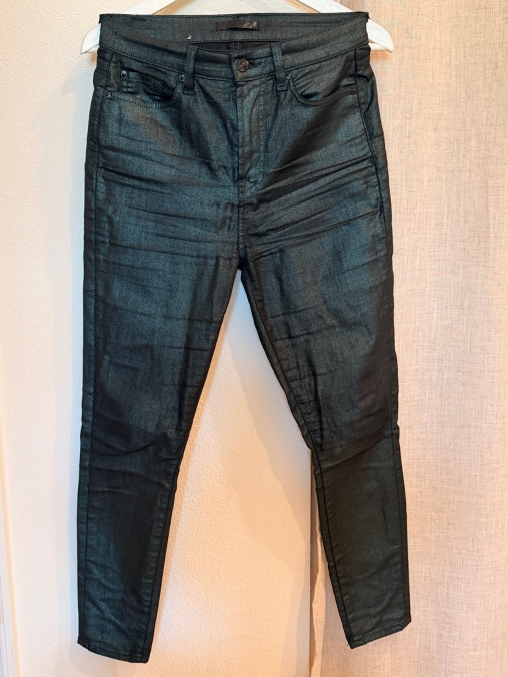 7 For All Mankind Black Coated Skinny Jeans